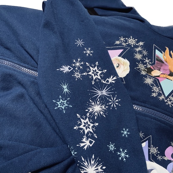 Disney Frozen 2 Elsa~Anna~Olaf Printed Navy Zip-Up Hoodie Sweatshirt Size 14/16 - Picture 3 of 7